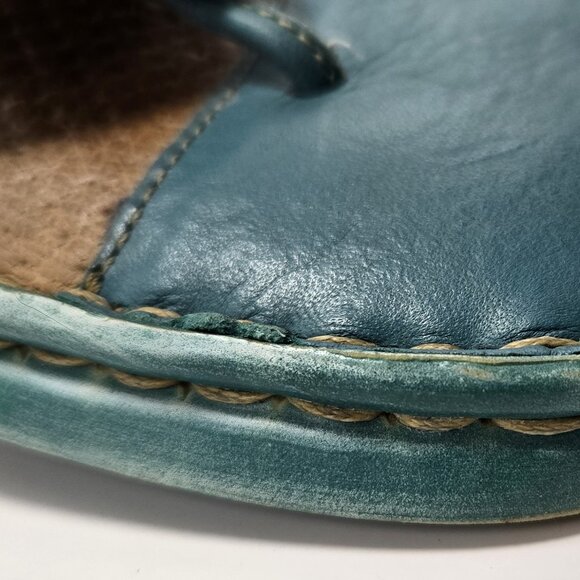 Børn Opanka Women's Teal Leather Thong Flip Flop Slide Casual Sandals Size 10 - Picture 7 of 8